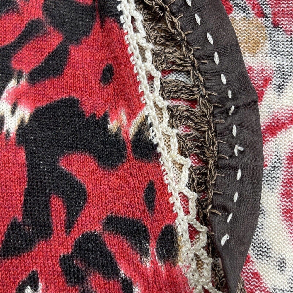Zozo Knit Cardigan Sweater Linen Blend Size L Button Front Floral Thin - Picture 3 of 10